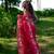 Red floral printed linen cotton saree with unstitched blouse