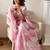 Pink floral printed linen cotton saree