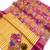 Yellow floral printed linen cotton saree with zigzag design