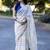 White checked linen cotton saree with blue blouse