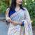 White checked linen cotton saree with blue blouse