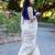 White checked linen cotton saree with blue blouse