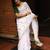 White floral linen cotton saree with green blouse