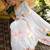 White floral linen cotton saree with green blouse