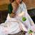 White floral linen cotton saree with green blouse