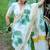 White green leaf print linen cotton saree