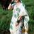 White green leaf print linen cotton saree