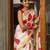 White red linen cotton floral print saree