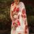 White red linen cotton floral print saree