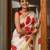 White red linen cotton floral print saree