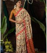 Light chiku pink linen cotton digital printed saree