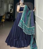 Women's Rayon free size Lehenga Choli with Printed Cotton Dupatta & Mirror Work Lace