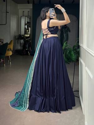 Women's Rayon free size Lehenga Choli with Printed Cotton Dupatta & Mirror Work Lace 2