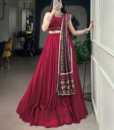 Women's Festive Rayon free size  Lehenga Choli with Printed Cotton Dupatta & Mirror Work Lace