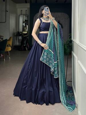 Women's Rayon free size Lehenga Choli with Printed Cotton Dupatta & Mirror Work Lace 3