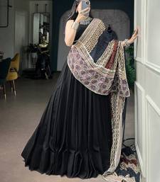 Women's Rayon free size Lehenga Choli with Printed Cotton Dupatta & Mirror Work Lace