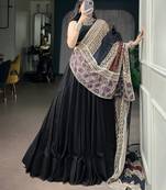 Women's Rayon free size Lehenga Choli with Printed Cotton Dupatta & Mirror Work Lace