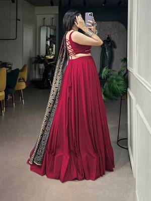 Women's Festive Rayon free size  Lehenga Choli with Printed Cotton Dupatta & Mirror Work Lace 3