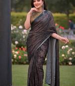 Women's luxury printed satin saree with unstitched banglory silk blend blouse piece
