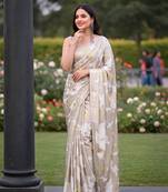Women's luxury printed satin saree with unstitched banglory silk blend blouse piece