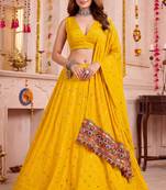 yellow embroidered designer navratri special lehenga choli