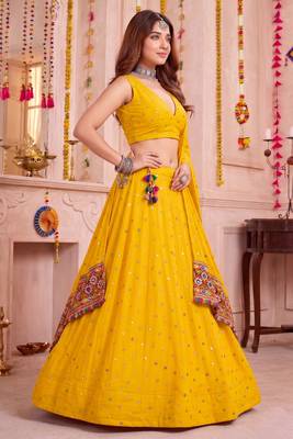 yellow embroidered designer navratri special lehenga choli 2