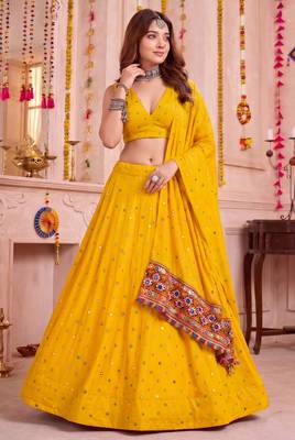 yellow embroidered designer navratri special lehenga choli 3