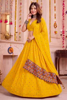 yellow embroidered designer navratri special lehenga choli 4