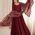 premium roman silk embroidery sequence and jari work maroon readymade ethnic gown 