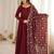 premium roman silk embroidery sequence and jari work maroon readymade ethnic gown 