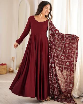 premium roman silk embroidery sequence and jari work maroon readymade ethnic gown  4