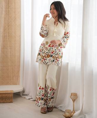 heavy cotton printed febric white readymade salwar suit 1