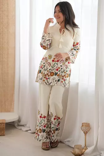 heavy cotton printed febric white readymade salwar suit