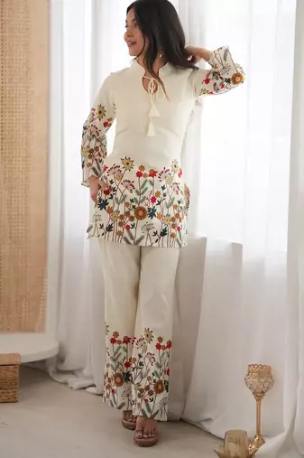 heavy cotton printed febric white readymade salwar suit