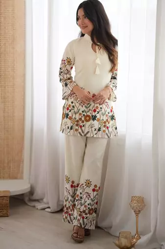 heavy cotton printed febric white readymade salwar suit