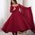 heavy chanderi silk fancy mirror lace handwork work maroon readymade ethnic gown