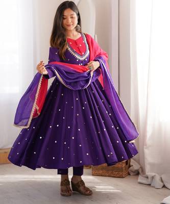 trendy roman silk embroidery sequence and mirror work purple readymade ethnic gown 2