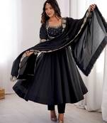 Heavy roman silk embroidery sequnce work black readymade ethnic gown