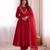 trendy roman silk embroidery sequence and mirror work red readymade ethnic gown
