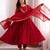trendy roman silk embroidery sequence and mirror work red readymade ethnic gown