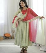 trendy roman silk blend  embroidery sequence and mirror work pista readymade ethnic gown