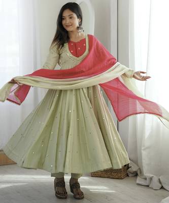 trendy roman silk blend  embroidery sequence and mirror work pista readymade ethnic gown 3