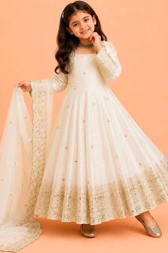 Heavy fendy silk embroidery and sequnce work white readymade salwar suit