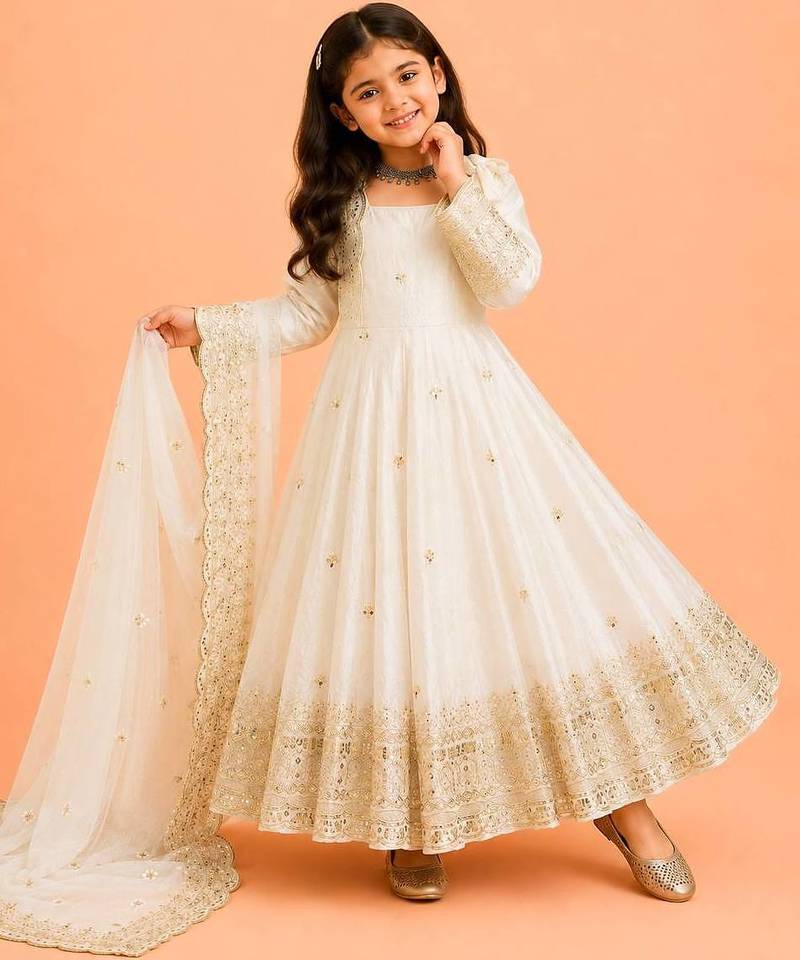 Heavy fendy silk embroidery and sequnce work white readymade salwar suit