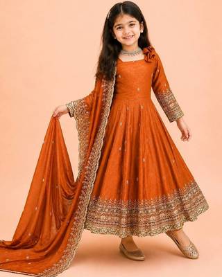 Heavy fendy silk embroidery and sequnce work orange readymade salwar suit 1