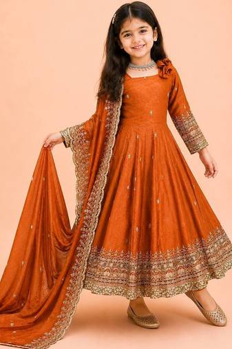 Heavy fendy silk embroidery and sequnce work orange readymade salwar suit