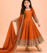 Heavy fendy silk embroidery and sequnce work orange readymade salwar suit