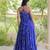 Blue faux georgette leheriya print with kutchi patche work navratri gown