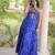 Blue faux georgette leheriya print with kutchi patche work navratri gown