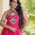 Pink faux georgette leheriya print with kutchi patche work navratri gown